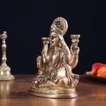 6" Pure Brass Goddess Lakshmi Statue | Compact Temple Murti | Sacred Prosperity Idol